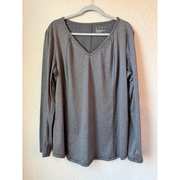 LIVI Activewear Tops - LIVI Activewear Gray Long Sleeve Thumbhole V Neck Athletic Top Size 14 16